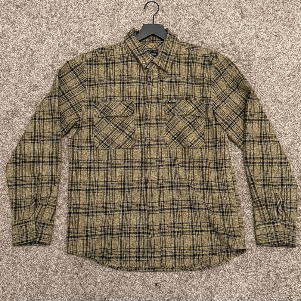 Brixton Bowery Flannel Olive Tan Black Plaid Medium
